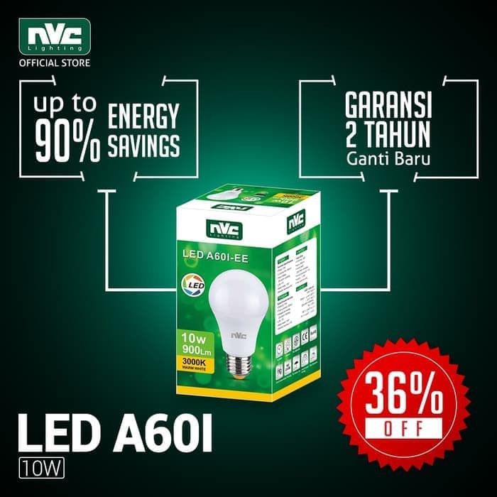 PROMO LAMPU BULB LED NVC A60I-EE 10W 3000K 220-240V ( GARANSI 2 TAHUN