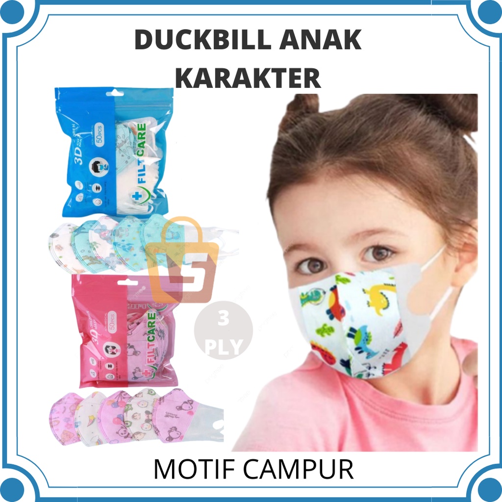 [50 PCS] Masker Duckbill Anak Isi 50pcs 3Ply Kids Duckbill Motif 3-12Tahun Harga Termurah