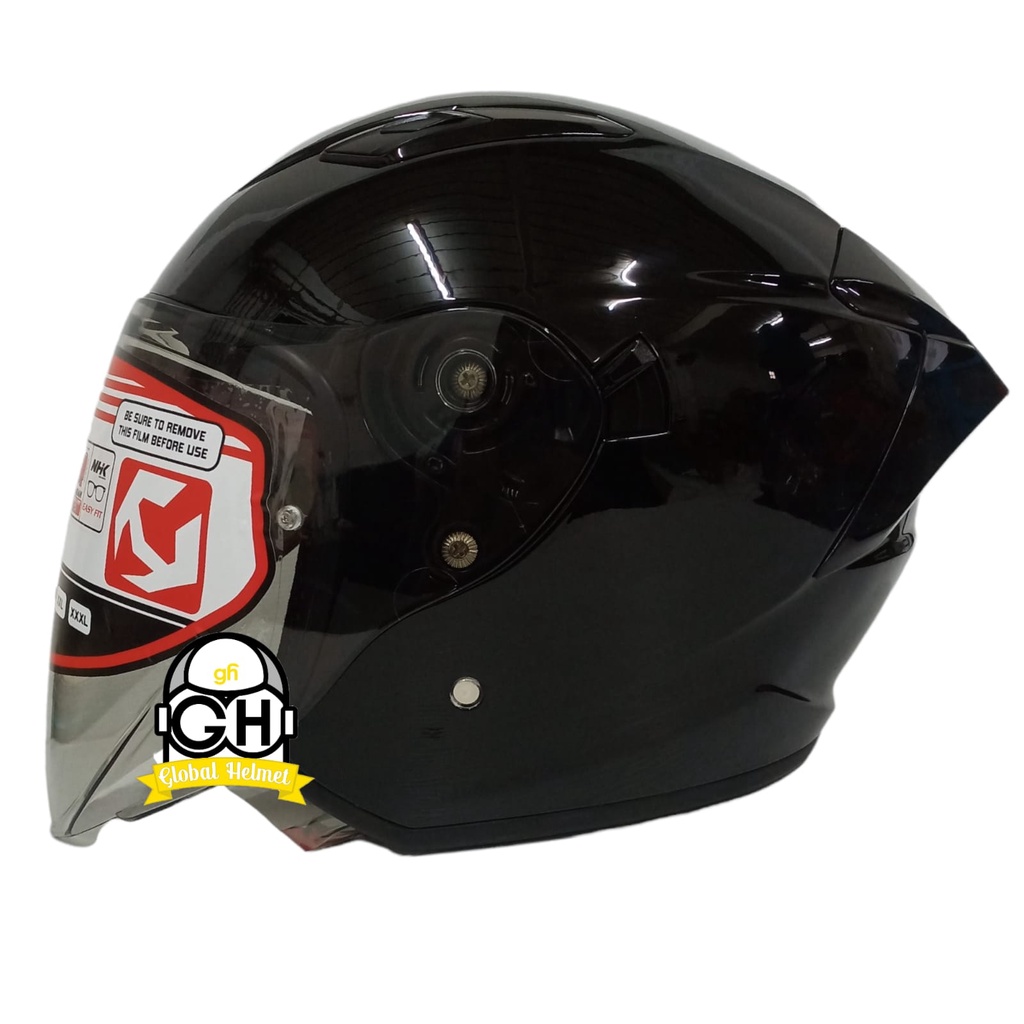 NHK S1 GP PRO SOLID BLACK HALF FACE DOUBLE VISOR WARNA POLOS DD-RING