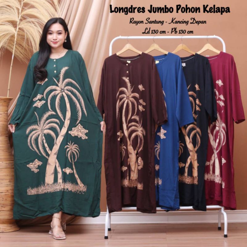 Daster Rayon Jumbo Lengan Panjang Semata Kaki Busui Bumil (Bunga,Kelapa,Miranti) Ld 130 Rayon Adem Murah