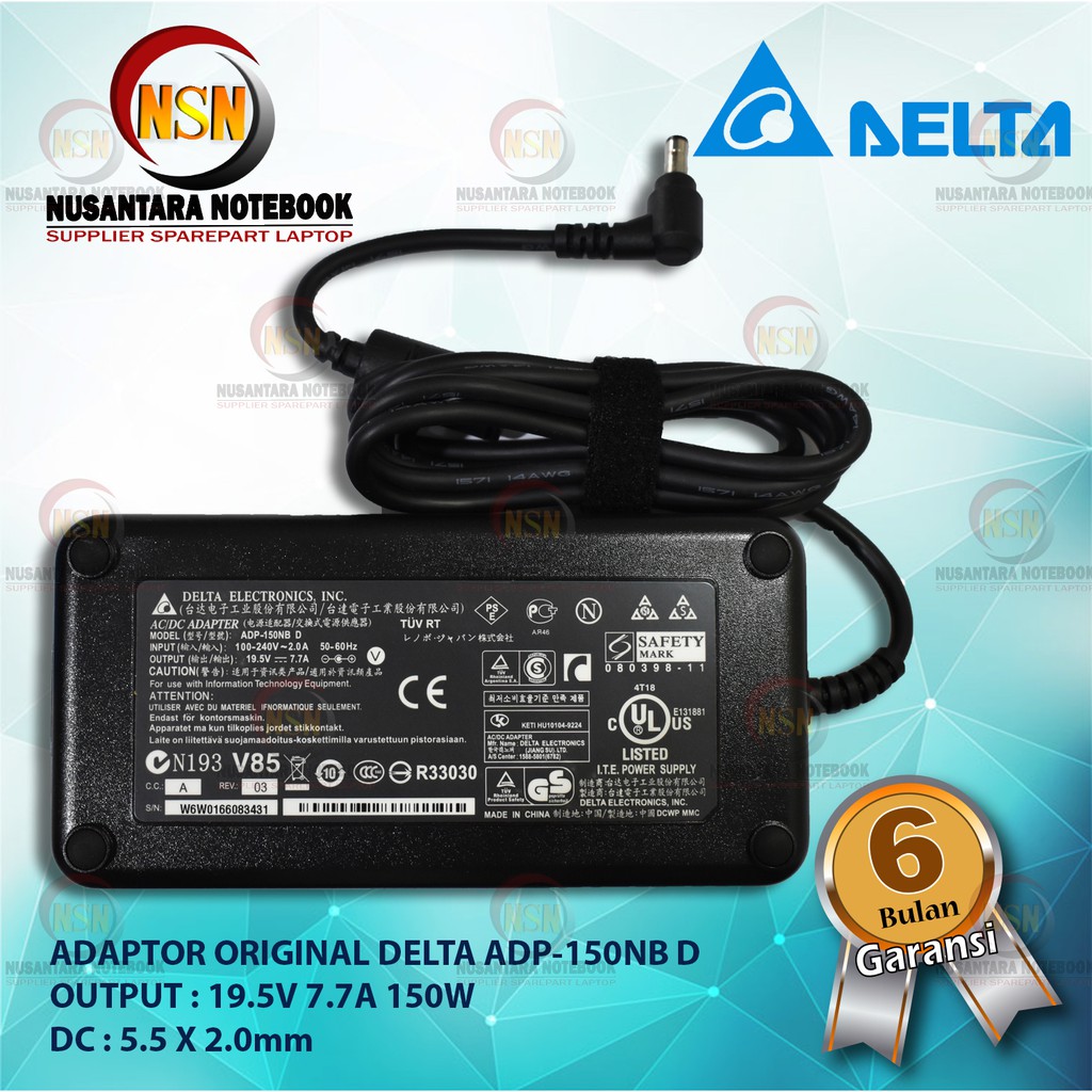 Adaptor Original Delta / Asus ADP-150NB D 19.5V 7.7A 150W DC 5.5 mm