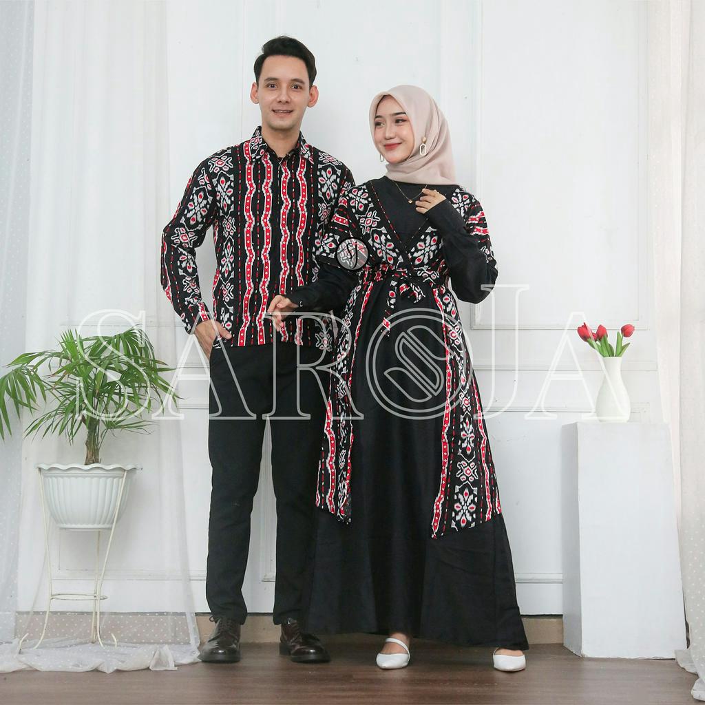 SAROJA | Couple Batik Keluarga Songket Dua Merah | Baju Couple Pasangan | Baju Couple Keluarga Ayah Ibu Anak | Sarimbit Batik Keluarga 2025