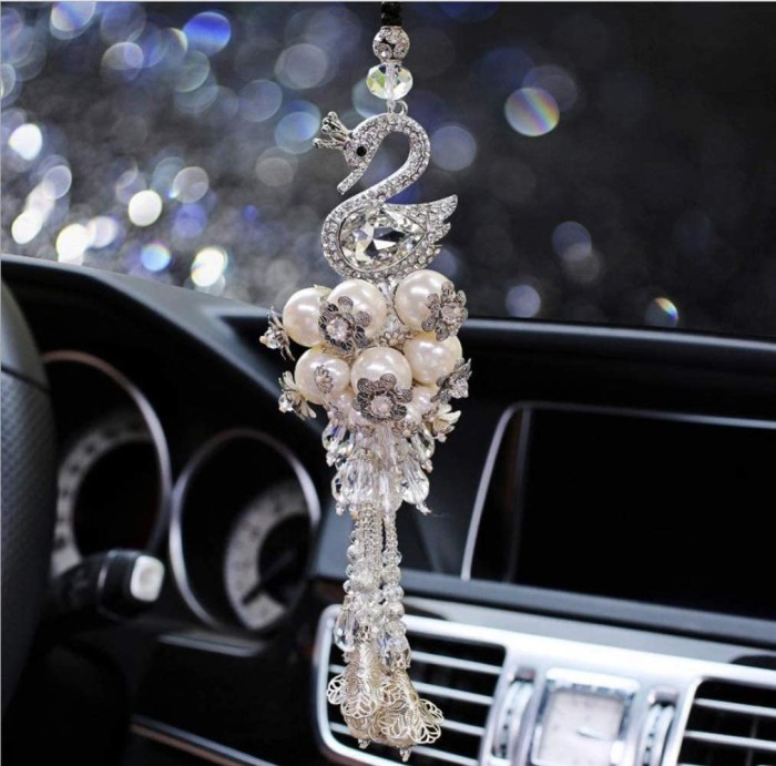 Car Swan Crystal Swarovski Pendant | Gantungan Hiasan Depan Pajangan Bunga Spion Tengah Mobil