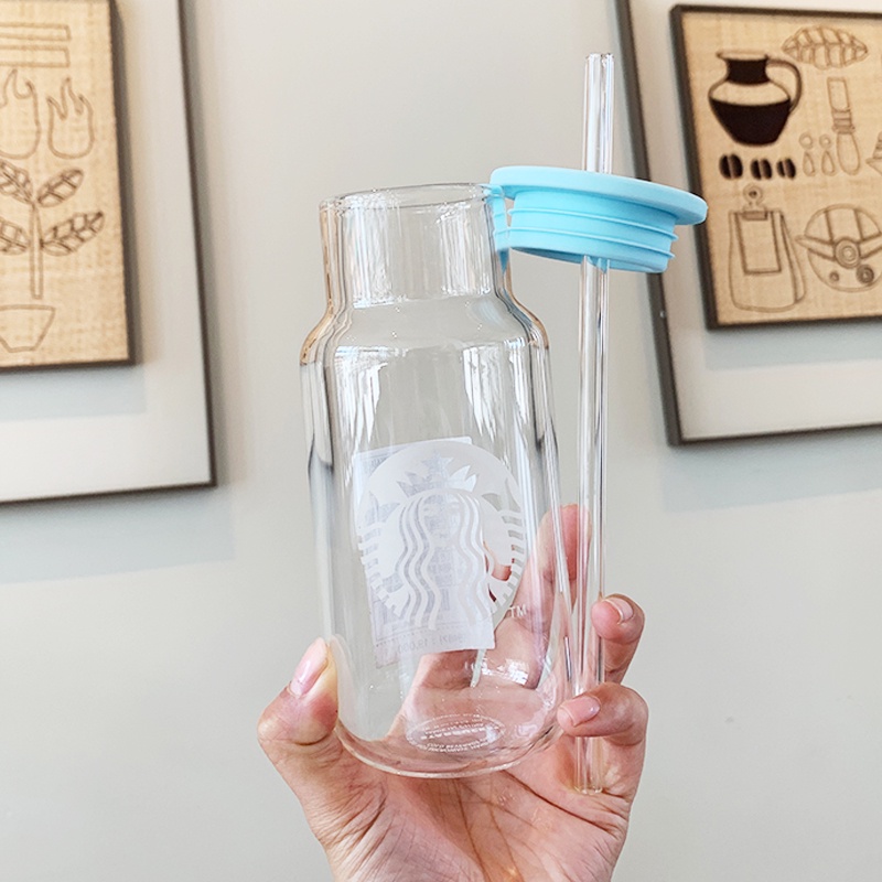 Starbucks Cangkir Kaca Botol Minum Kaca Transparan Reusable With straw 473ml