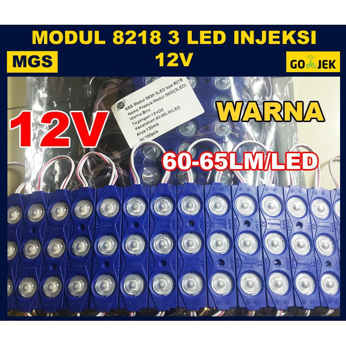 100PCS Modul 5630 3 LED + Lensa Tipe 8218 12V - Warna