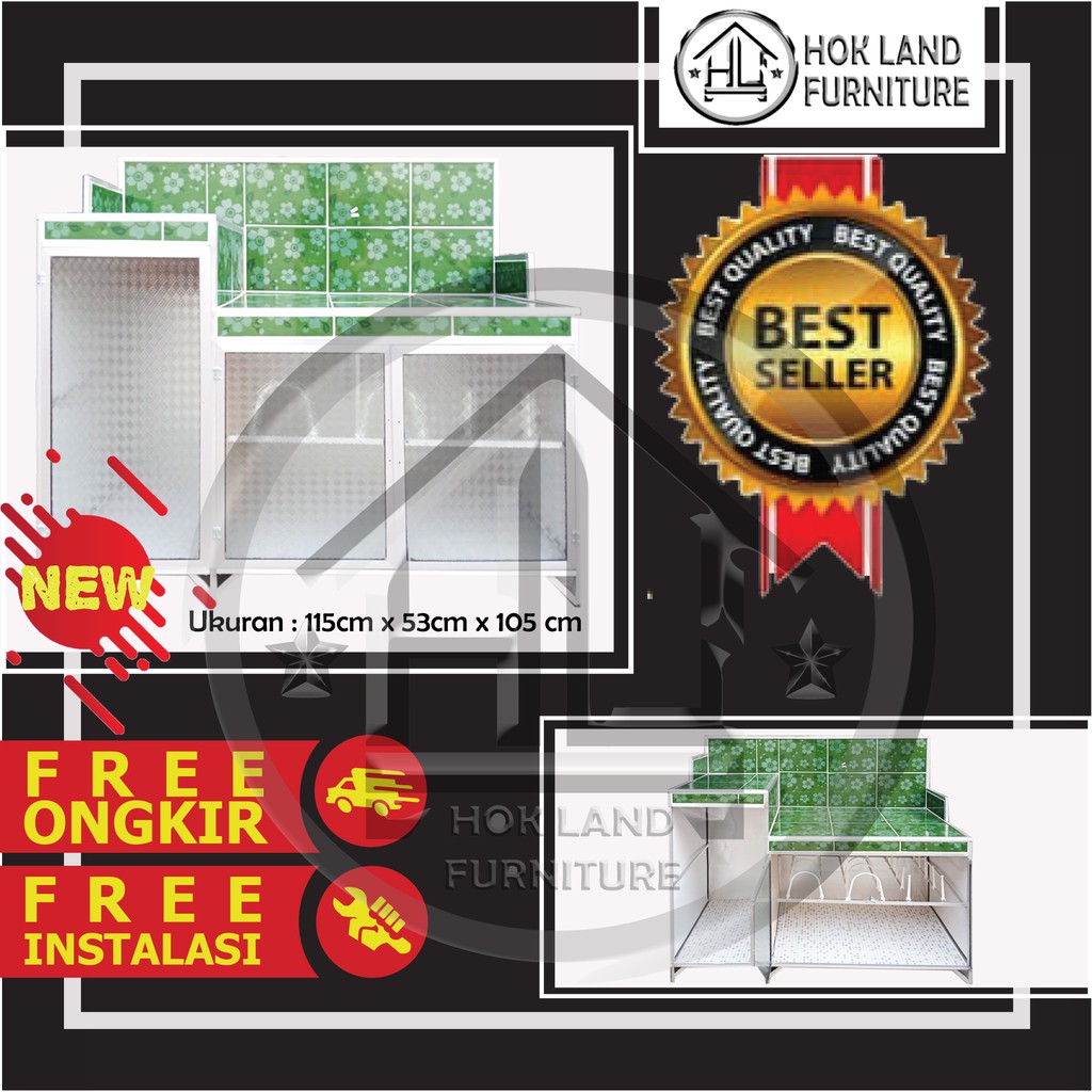 Rak Kompor Keramik Model L + Rak Piring / lemari rak meja kompor almunium 3 pintu / RL2