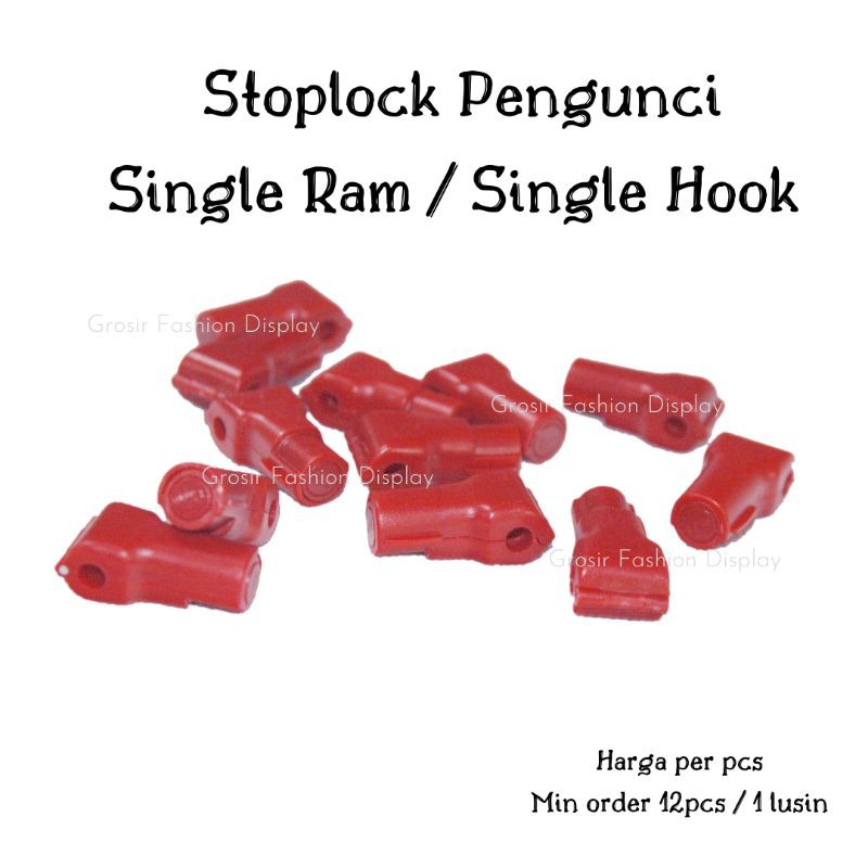 Stoplock Pengunci 6mm dan 5mm Single Ram Single Hook Warna Merah Pengaman barang Jualan Gembok Pengunci(bh)