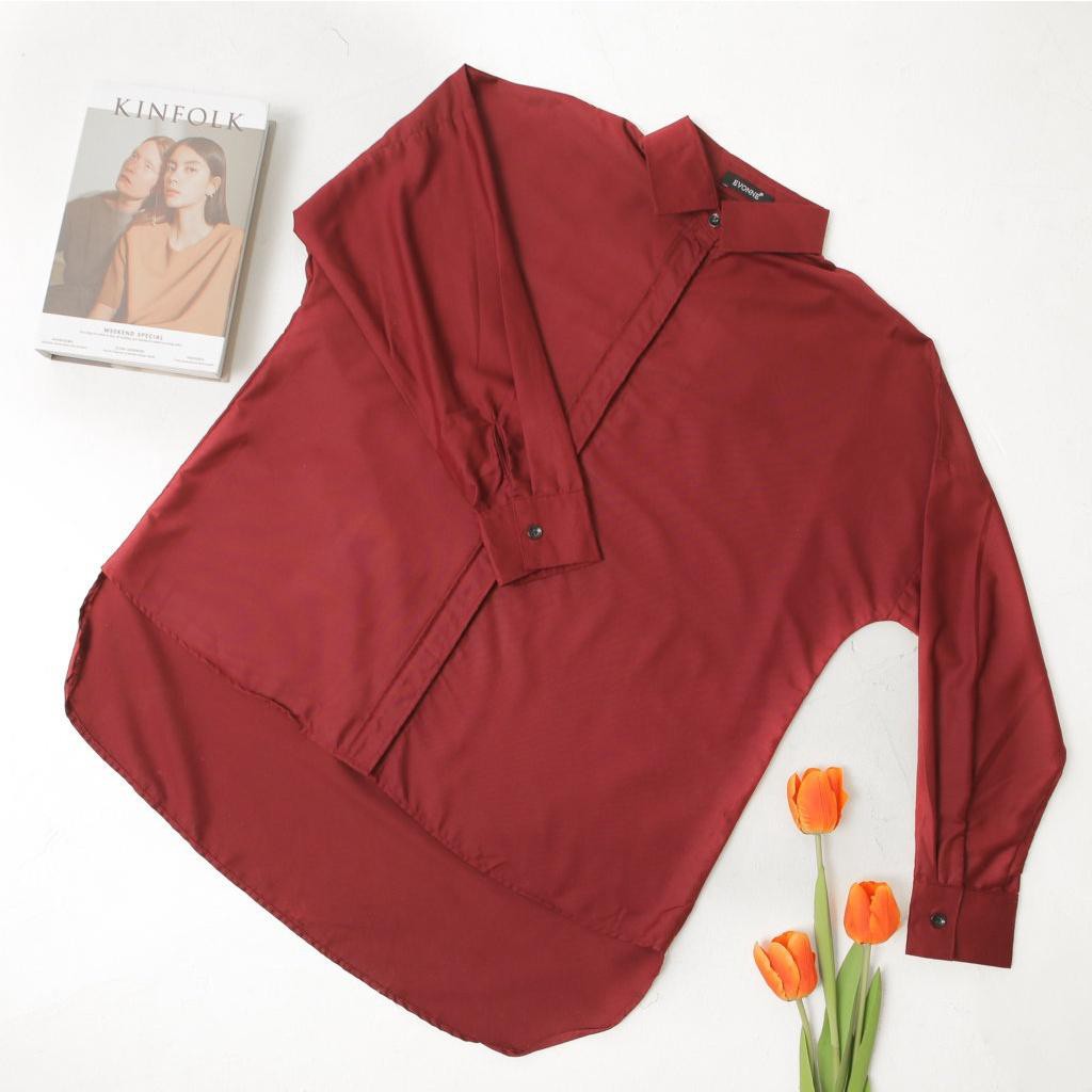 EVONNE Letty Shirt Maroon Hide Button Basic Oversize Pattern LD120 E03-01 ALL SIZE XXL