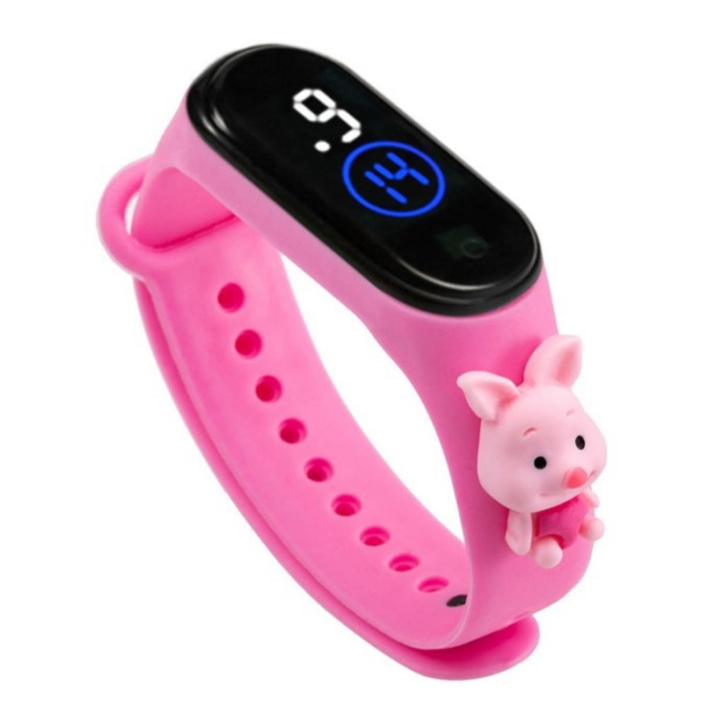 Jam Tangan Digital Elektronik Tahan Air Led Rubber IP67 Motif Kartun Anak Laki-laki Perempuan Pria Wanita Couple Dewasa Semua Umur Gelang JF061 JA006-PINK PIGLET
