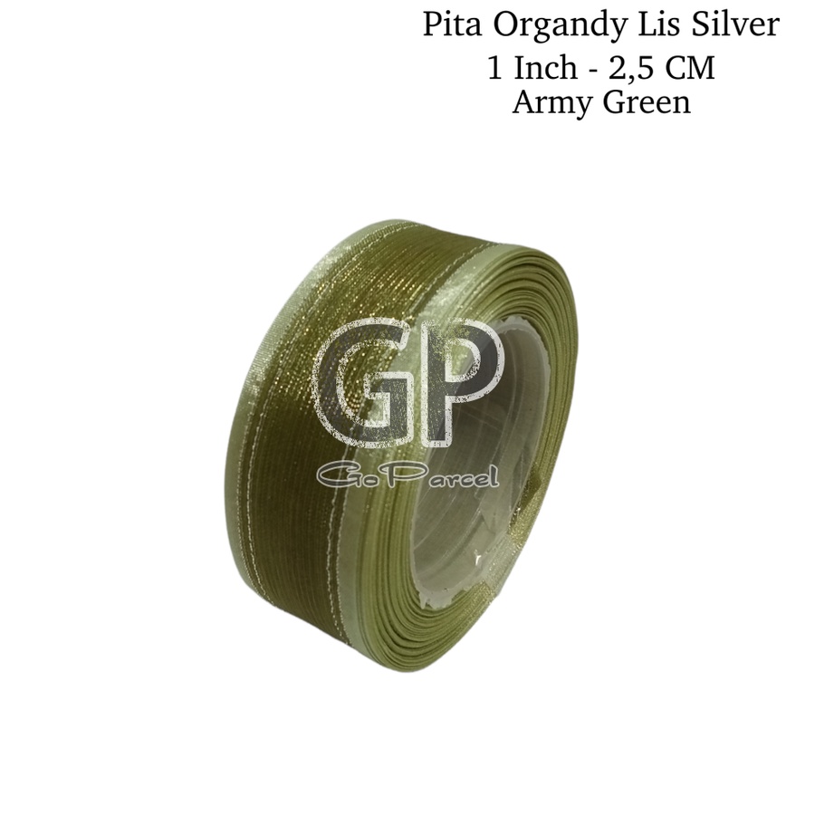 ( Rol 20 yard ) PITA ORGANDY LIS SILVER 1 IN ( 2.5 CM ) - GIFT RIBBON EXCLUSIVE 1 INCH 2.5 CM ( MADE IN TAIWAN)