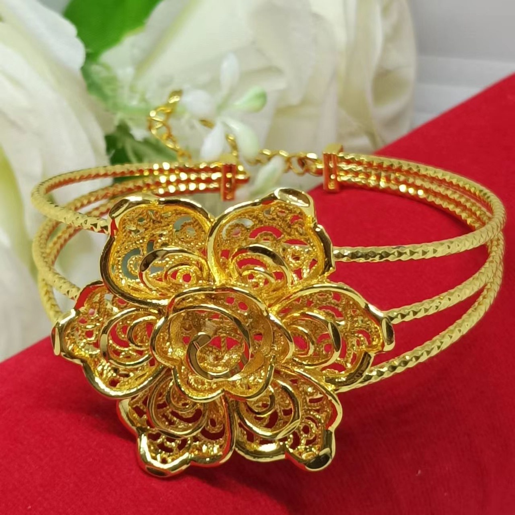 Gelang Tangan Titanium Bulat Bunga Kendari Gelang Dubai Lapis Emas 24karat Gold Dubai Xuping