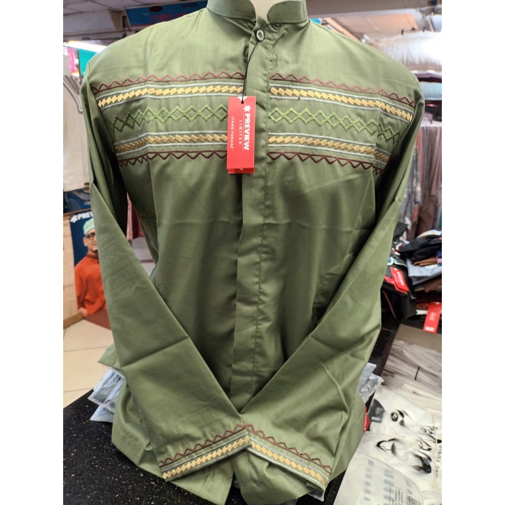 Preview Baju koko Itang Yunasz Limited Panjang Hijau Adenium