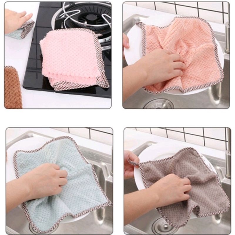 TERMURAH GROSIR Lap Tangan Gantung Kain Handuk Pembersih Meja Piring Dapur Serbet Anti Minyak Microfiber Bahan Coral Fleece