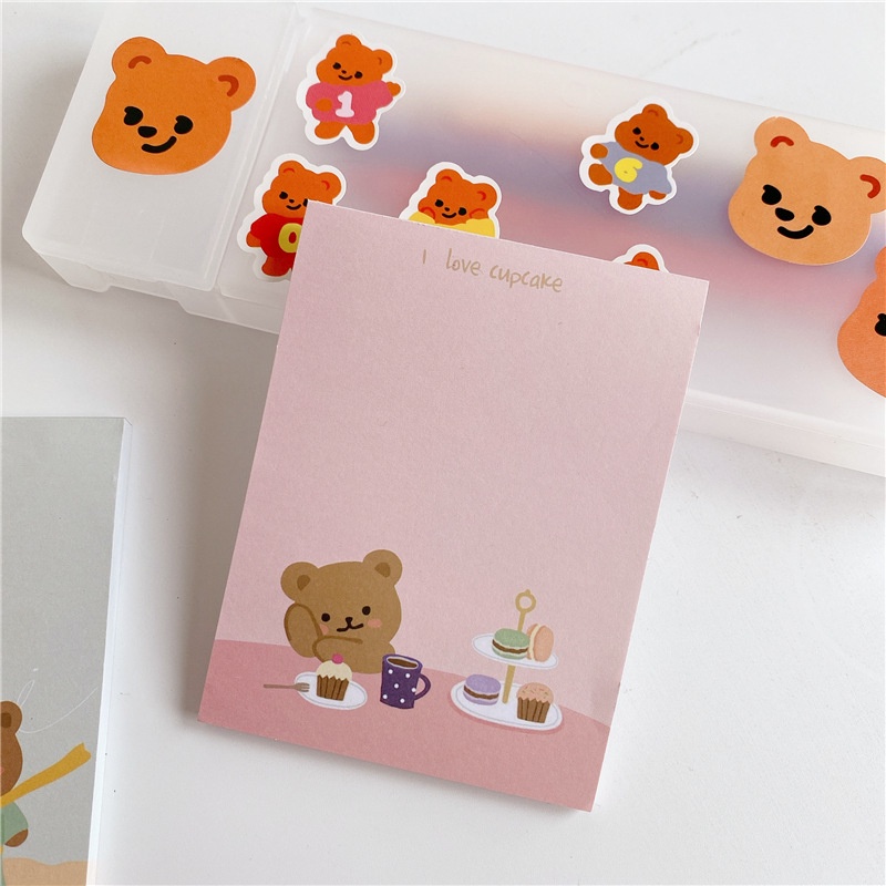 Kertas Memo Catatan Panjang Tidak Lengket Motif Beruang Coklat Kecil Gaya Korea Untuk Alat Tulis Kantor