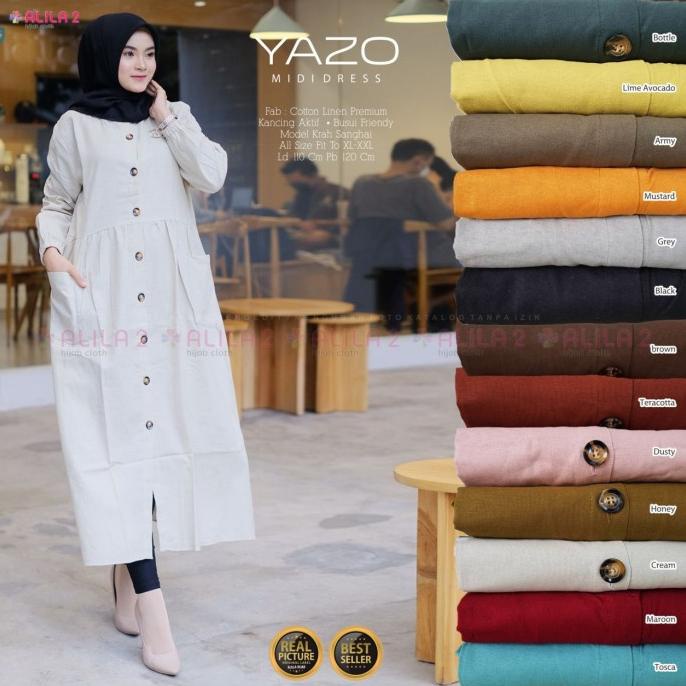 Terbaru Baju Terusan Wanita Gamis Polos Modis Yazo Midi Dres Katun Linen Alila