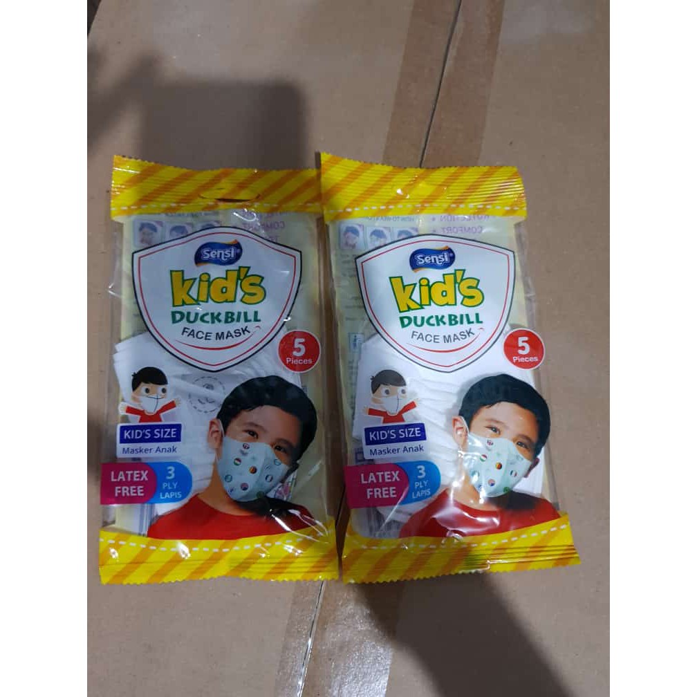 Masker SENSI DUCKBILL KIDS SACHET 3 PLY Isi 5 pcs Masker Anak Original