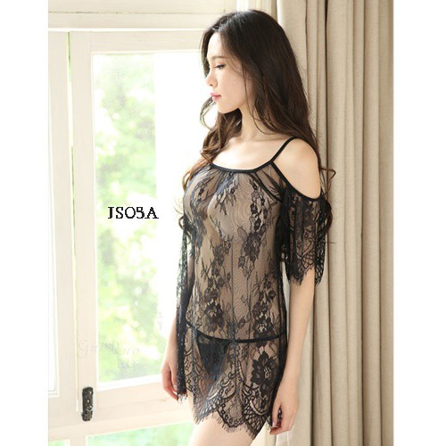 [READY STOCK] LINGERIE BATWING BAJU TIDUR JUMBO GAUN MALAM HITAM FIT TO XL JS05A