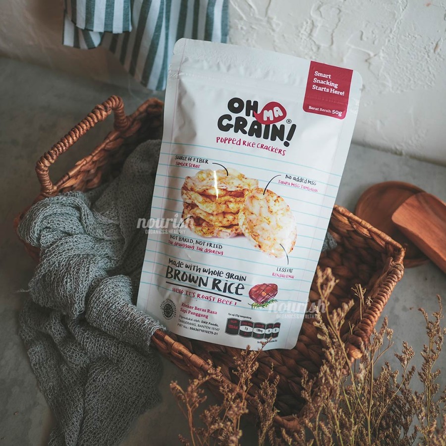 Oh Ma Grain, Organic Brown Rice Cakes Roast Beef 45 gr