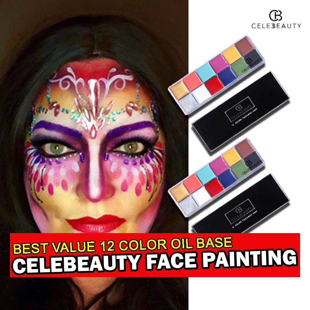 Face painting celebeauty 12 colour palette cat body art oil base eye make up wajah halloween murah