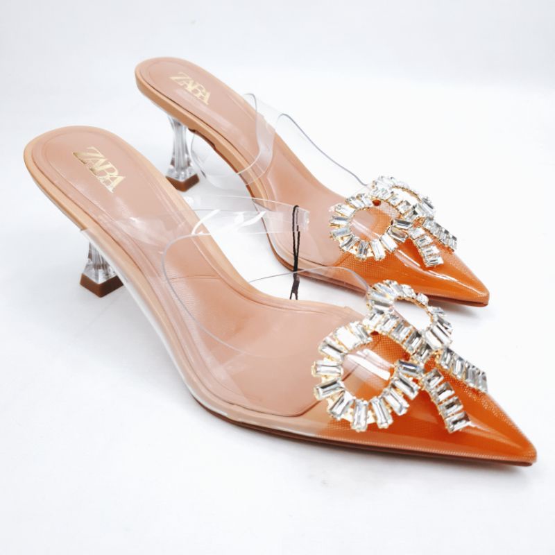 ZR Vinyl Transparent Heels with Diamond Ribbon 1003