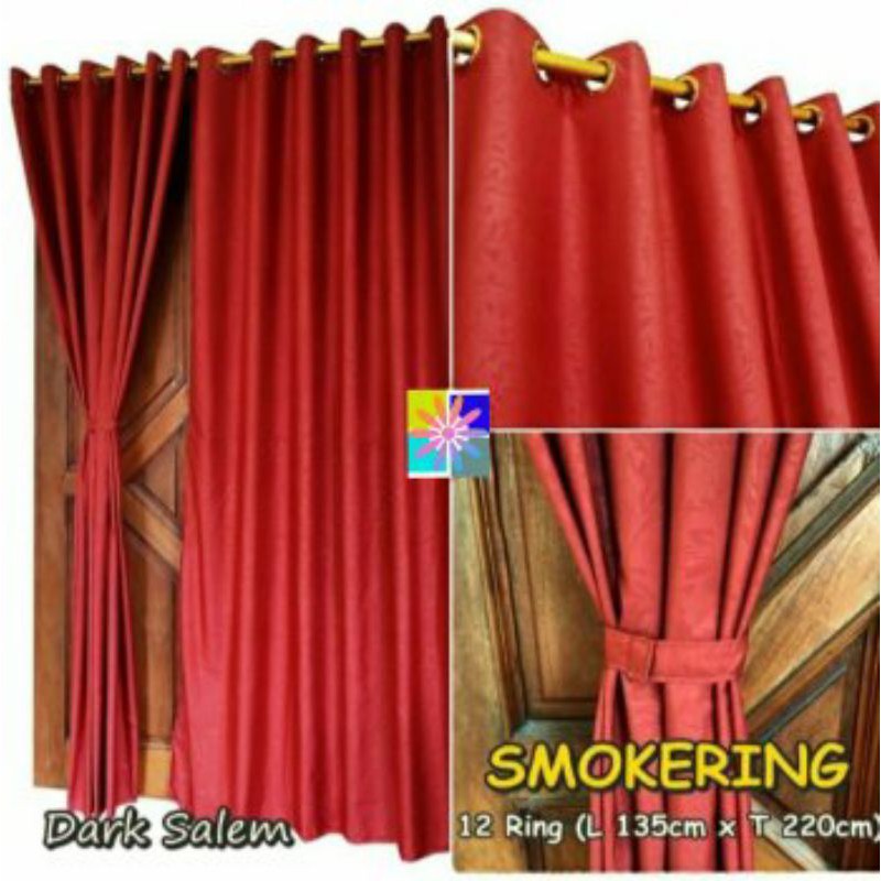 Gorden pintu jendela embos merah muda