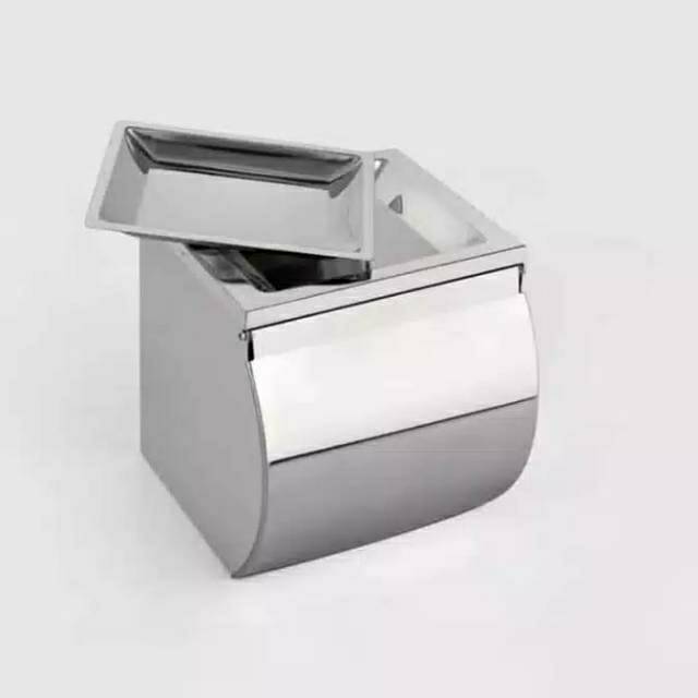 Tempat tissue gulung toilet wc kamar mandi hitam stainless