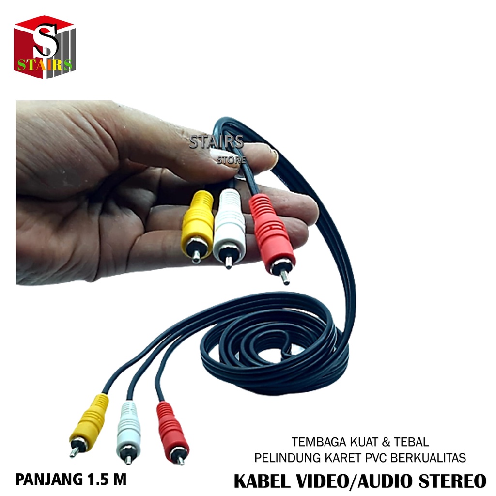 Kabel RCA/Audio Video Model 3 To 3 Panjang 1.5M  Colokan Tahan Karat