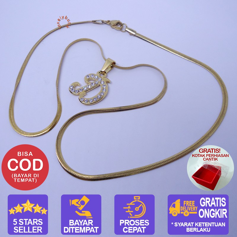 Lovelybutik Honey Kalung Huruf Titanium Anti Karat Inisial D Uk 45 cm BONUS KOTAK PERHIASAN