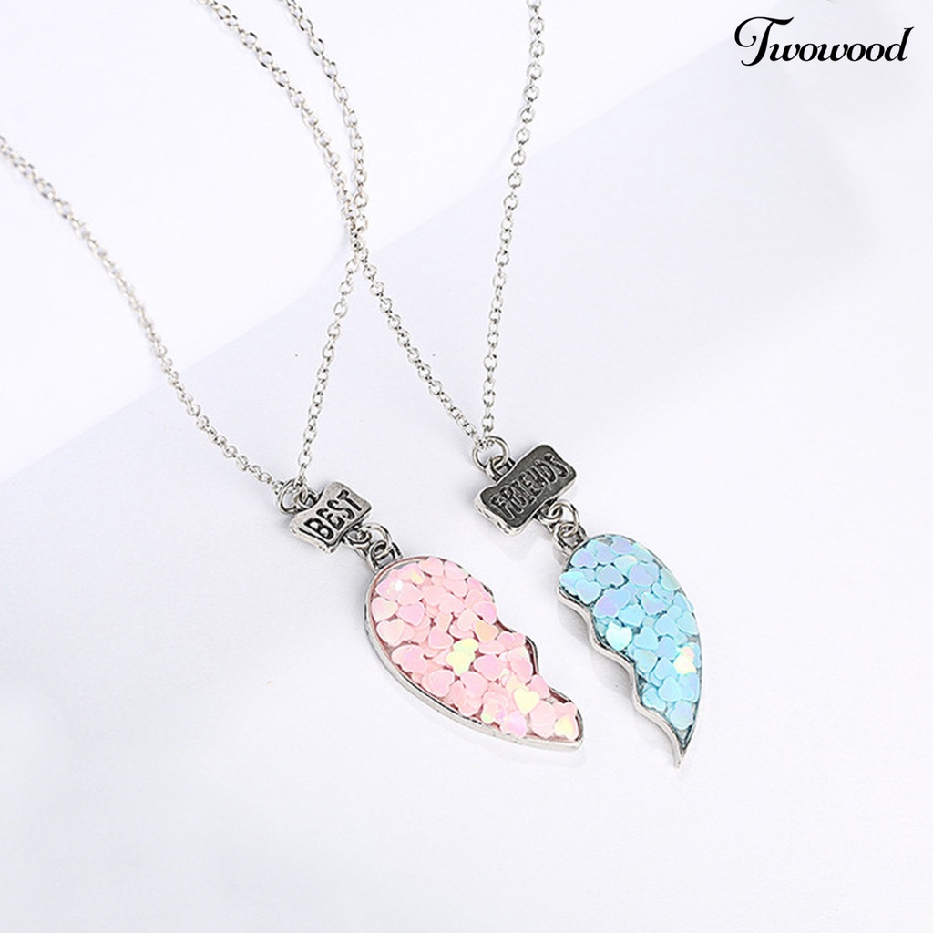 Twowood 2Pcs Couple Necklaces Sequin Stitching Heart Broken Jewelry Shiny All Match Necklaces Bracelets Jewelry Gifts