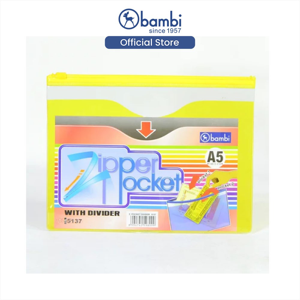 

Bambi Organizer Map Dokumen A5 Zipper Pocket With Divider Tipe PVC Transparant Original