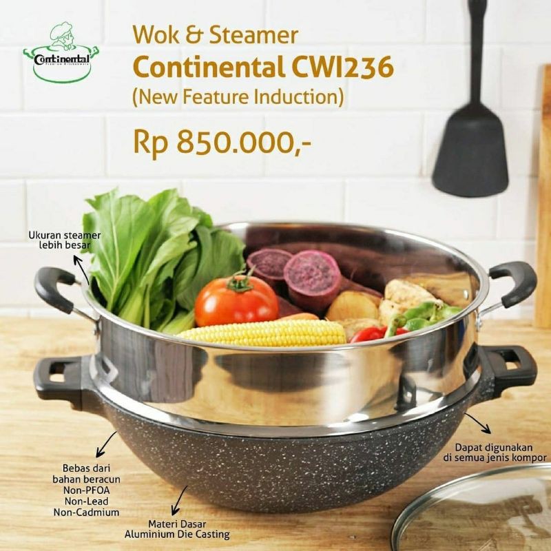 [SALEEE KHUSUS ] CONTINENTAL WOK N STEAMER CWI236 (BISA INDUKSI)
