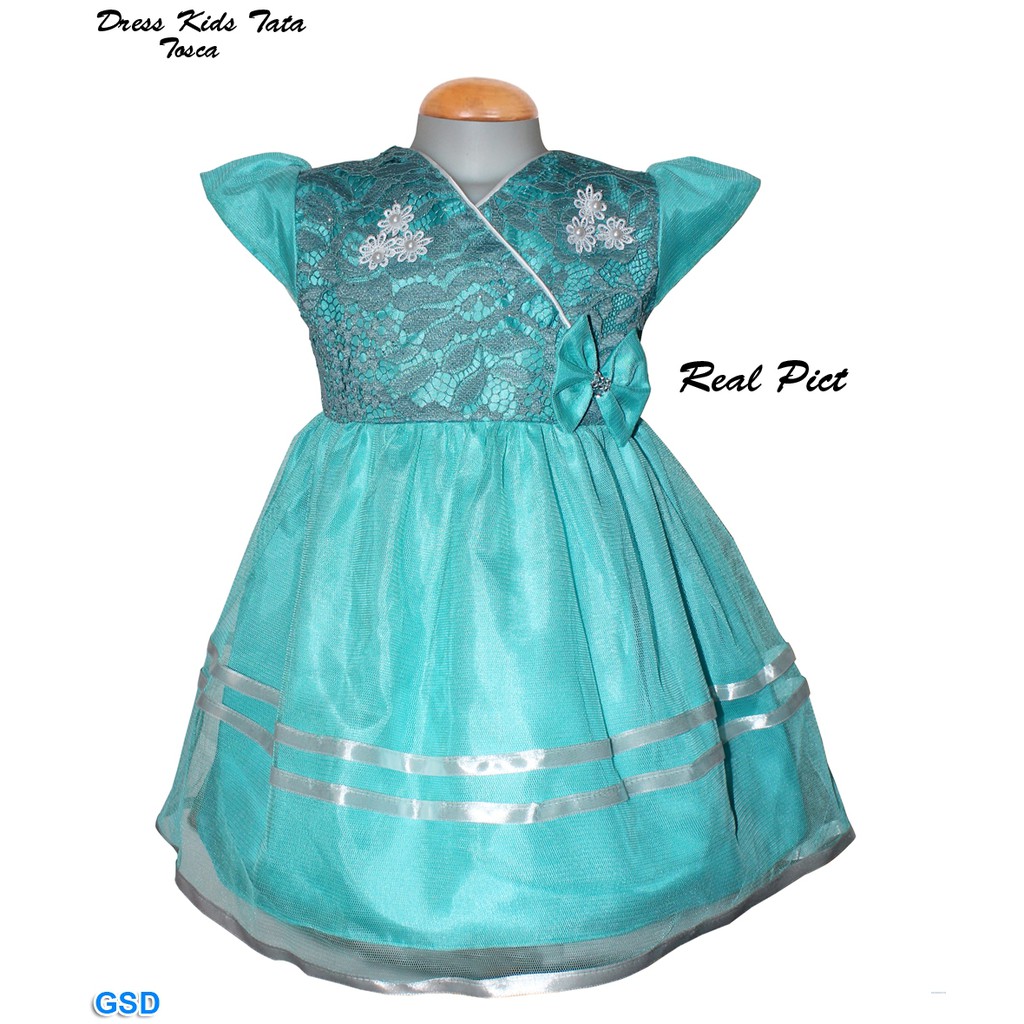 Dress Kids Tata/Dress Brukat Anak Princess/Gaun Pesta Motif Renda/ Baju Anak Bayi 2-4 Tahun