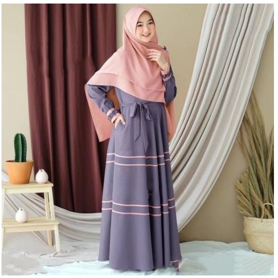BA Eliza Syari - Gamis Syar'i Pakaian Wanita Muslimah Motif Cantik Polet Garis