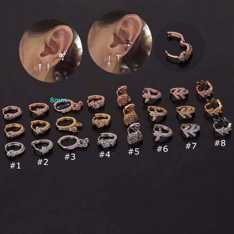 1piece Copper with Zircon 8mm Clicker Hoop Earring Cartilage Upper Lobe Helix Piercing