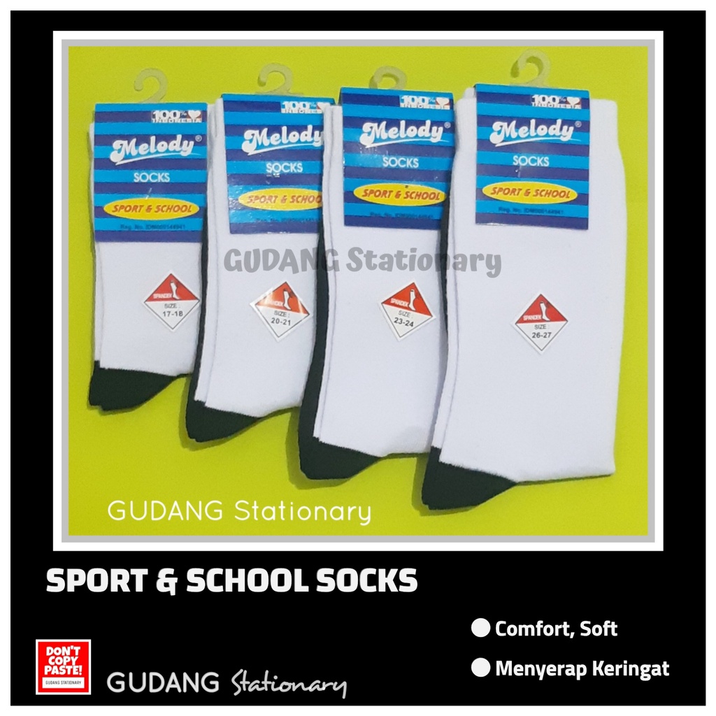 Kaos Kaki Anak Sport School Putih Hitam MELODY