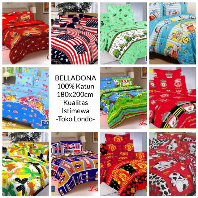 Bedcover + Sprei BELLADONA 100% Full Katun King uk180 Animal Angry b1rd L1verpool Pr1nc3s Travel