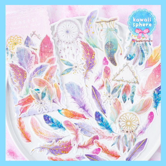 

Flake Stickers Washi - Magical Feathers | Stiker Planner Journal Motif Bulu Pastel