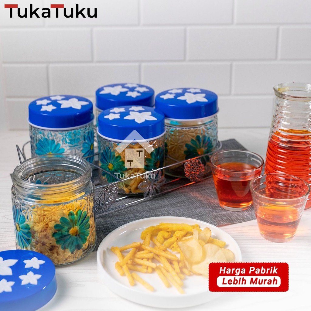 Set Toples Kaca 5 in 1 HC Tempat Penyimpanan Kue Kering HC Set Toples Kaca 5 in 1 HC Tempat Penyimpanan Kue Kering HC