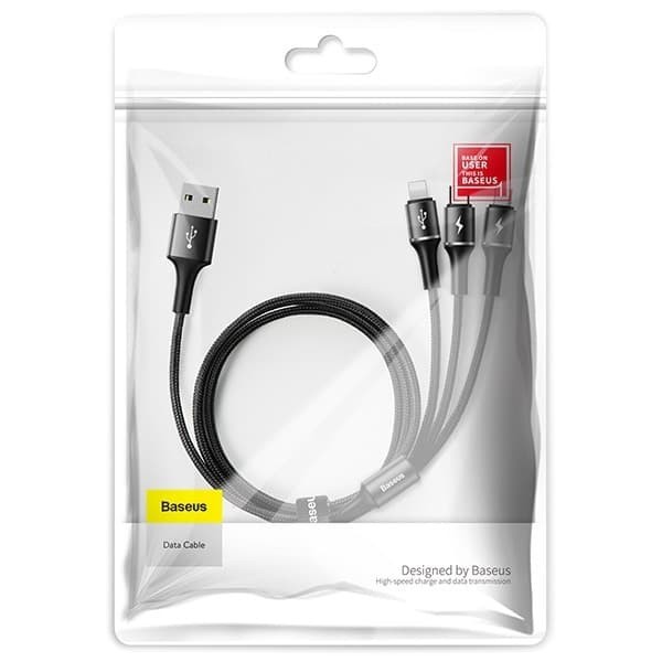 ORIGINAL Baseus Cable Halo 3in1 Micro USB + Type C + Iphone 1.2M 3.5A