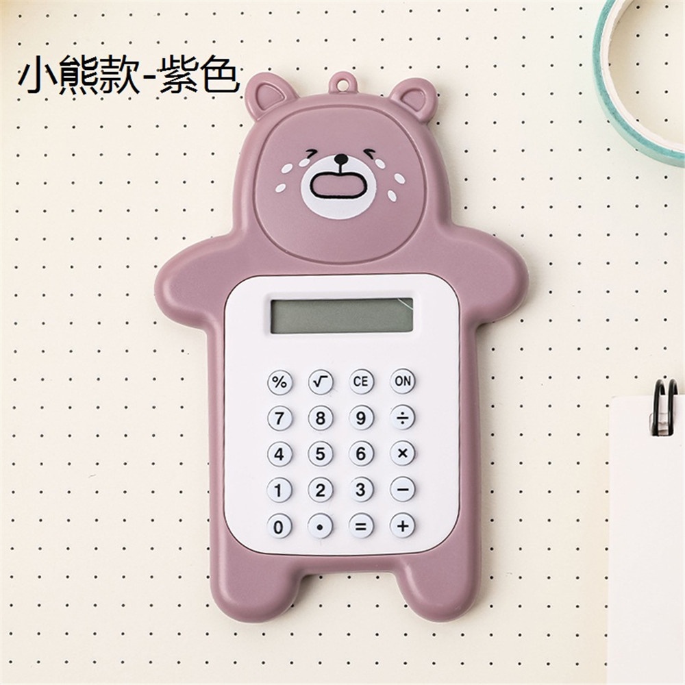 Kalkulator 8 Digit Mini Portable Desain Kartun Beruang Dengan Tombol Karet Untuk Pelajar