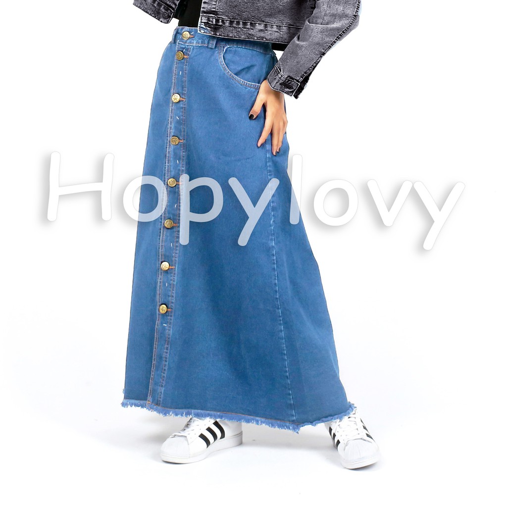 HOPYLOVY - Rok Jeans Panjang Button Up Fabian-BIRU MEDIUM