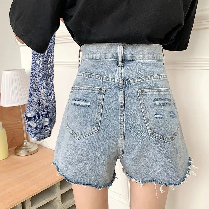 Celana Jeans Pendek Wanita Hot Pants Jeans korean style high waist Ripped sobek hotpants denim dewasa Robek xl XXl Biru hot pants kekinian shorts pants cewek ootd