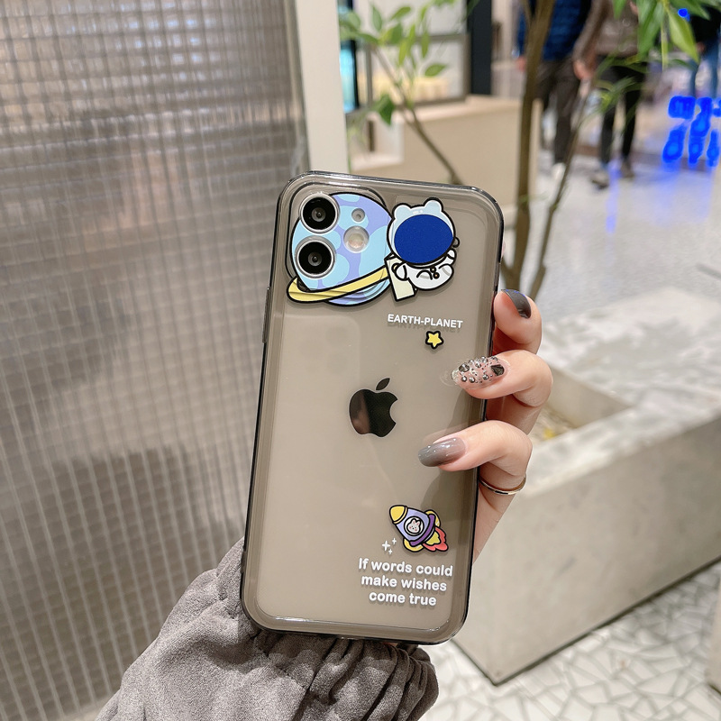 Case Motif Kartun Astronot Warna Bening Untuk iphone 11 pro max xs max xr 12 mini 7 plus 12 pro max