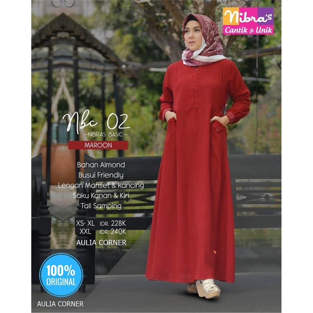 Model Sederhana Gamis Nibras NBC 02 Maroon ORIGINAL Baju Muslim Gamis Modern Remaja