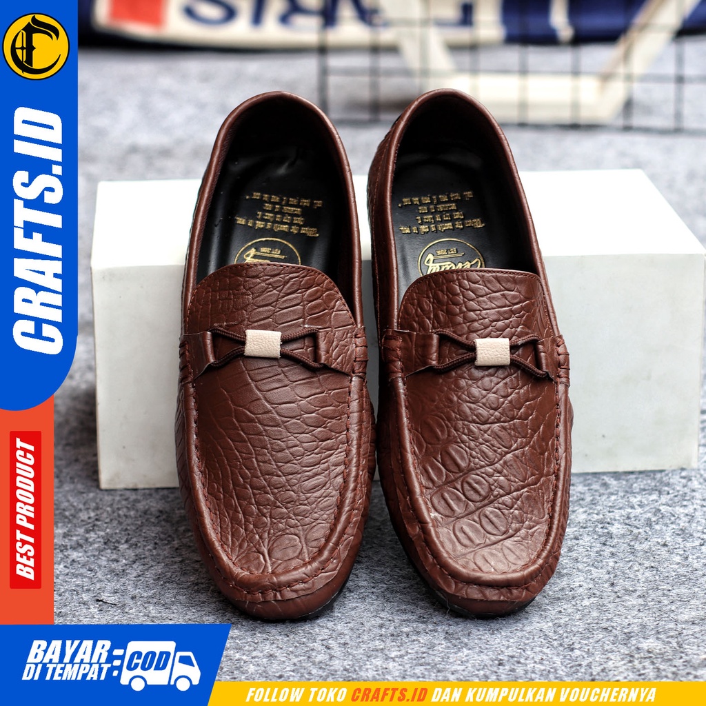 Sepatu Casual Pria Sepatu Slip On Pria Kulit Asli Kerja Kantor Kuliah Kondangan Sepatu Slop Pria Sepatu Hitam Pria CRAFTS PARIZ