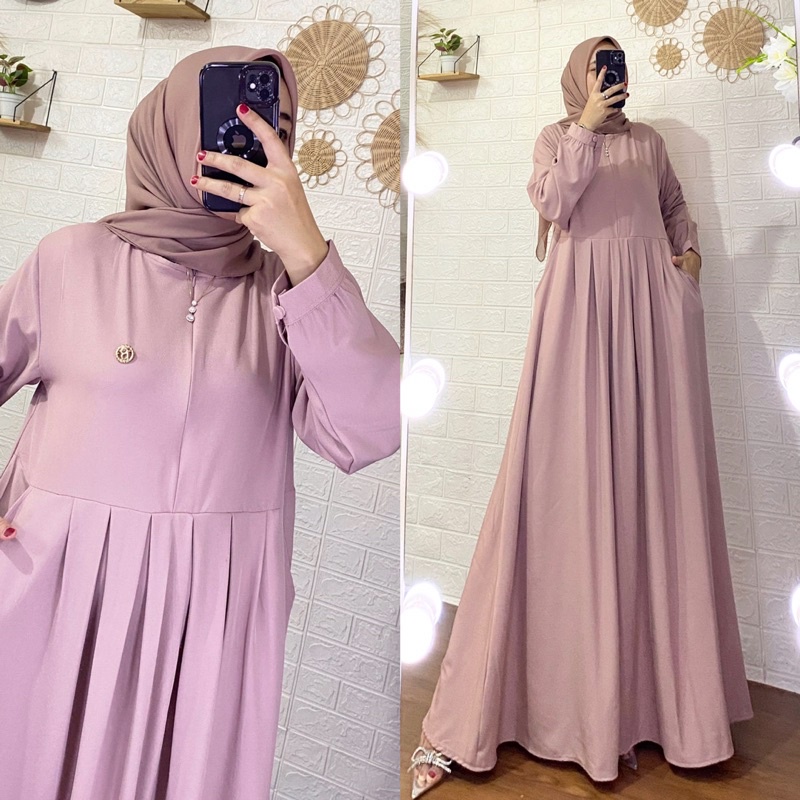 Fikha Dress - Gamis polos wanita, Bahan Shakila premium