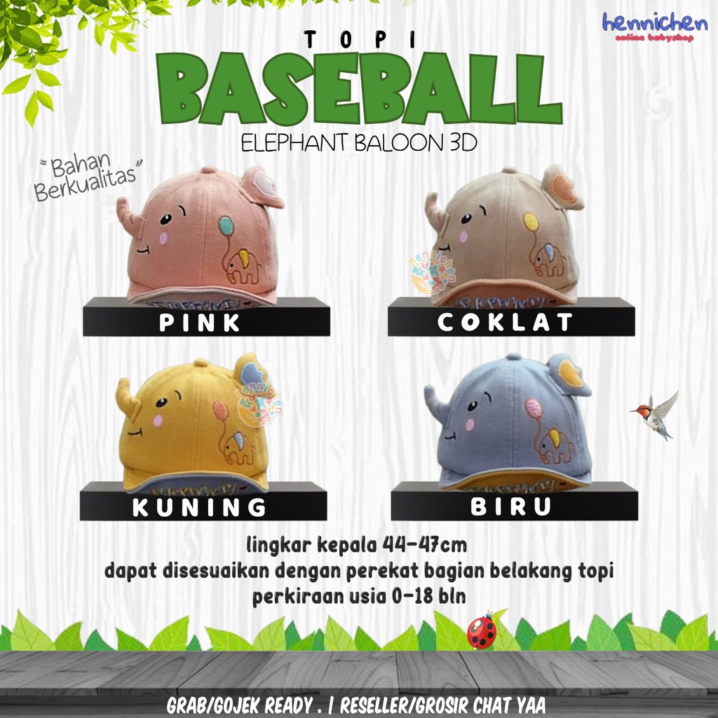 TOPI BASEBALL BAYI MODEL ELEPHANT BALOON 3D FASHION TOPI ANAK HIGH QUALITY 0 - 18 BULAN