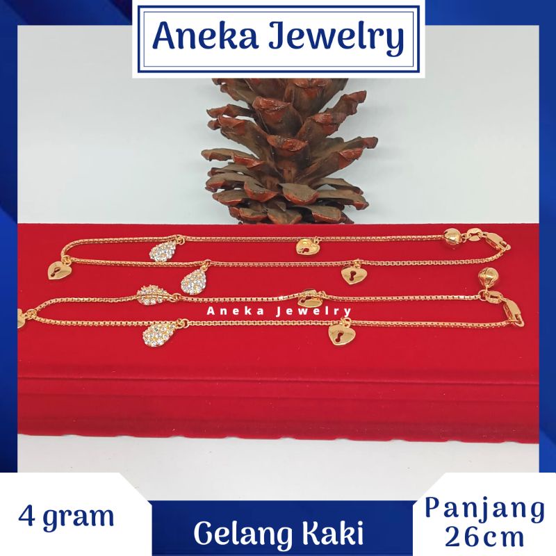 Gelang Kaki Italy Gantung Oval Mata2, Perak 925, Lapis Emas Rosegold