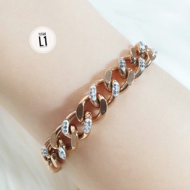 Gelang tangan titanium lapis emas 24k