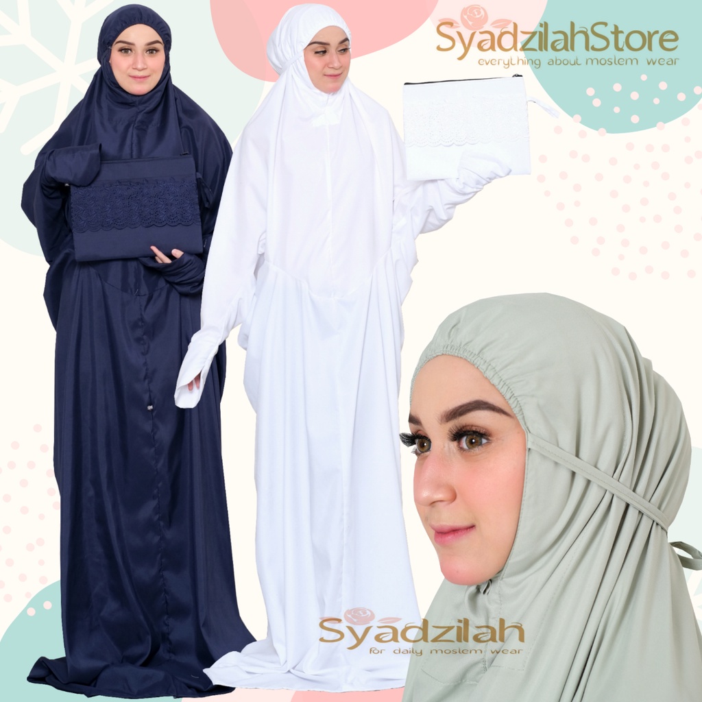 SYADZILAH - Mukena Terusan Polos Katun Premium Free Pouch Khadijah